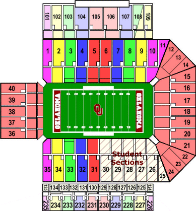 Oklahoma Memorial Stadium Seating Chart With Rows And Seat Numbers